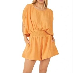 Free People orange Textured Romper size Small petite
